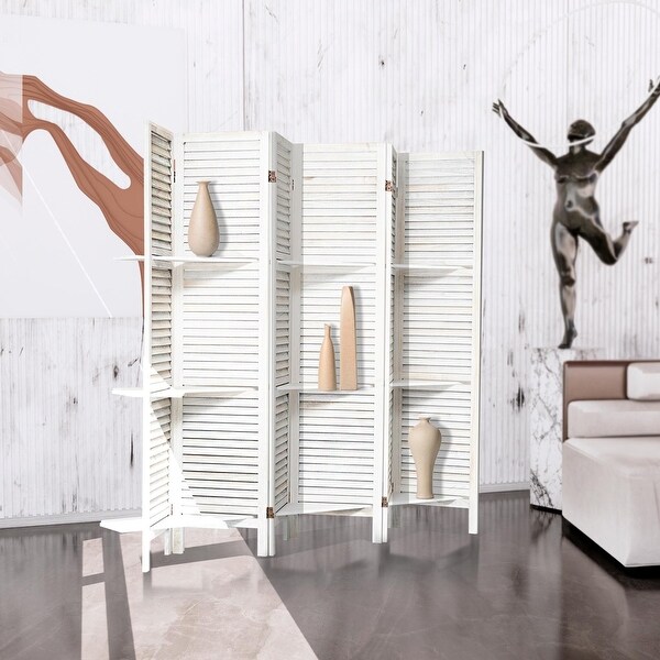Room Divider with Shelves,6 Panel and Folding Privacy Screens