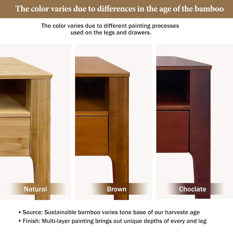 GDFStudio - Miri Mid-Century Modern Solid Bamboo Wood Nightstand with Drawer & Open Shelf, Softly Curved Edges Design