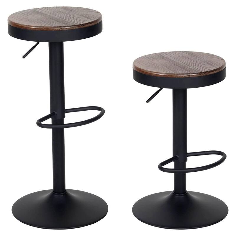 Bar Stools set of 2, Swivel Bar Chairs with Footrest for Kitchen Island - Walnut