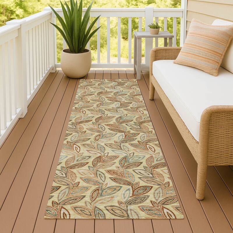 Machine Washable Indoor/ Outdoor Modern Rose Hill Chantille Rug - Wheat - 2'3" x 7'6"