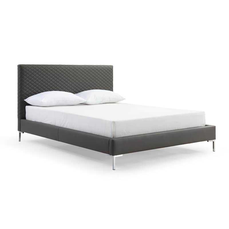 Elegant Full Bed - Dark Gray Upholstered Platform Bed with Chrome Legs - Modern Bedroom Furniture