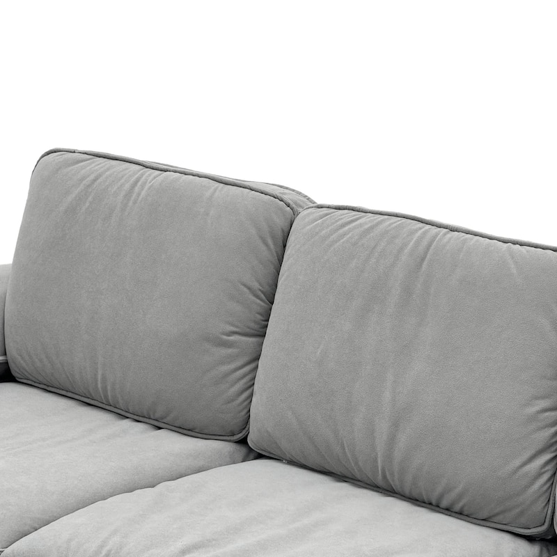 Upholstered L-Shaped Sectional Sofa Couch with Ottoman, Modern Fabric Deep Seat Sofa
