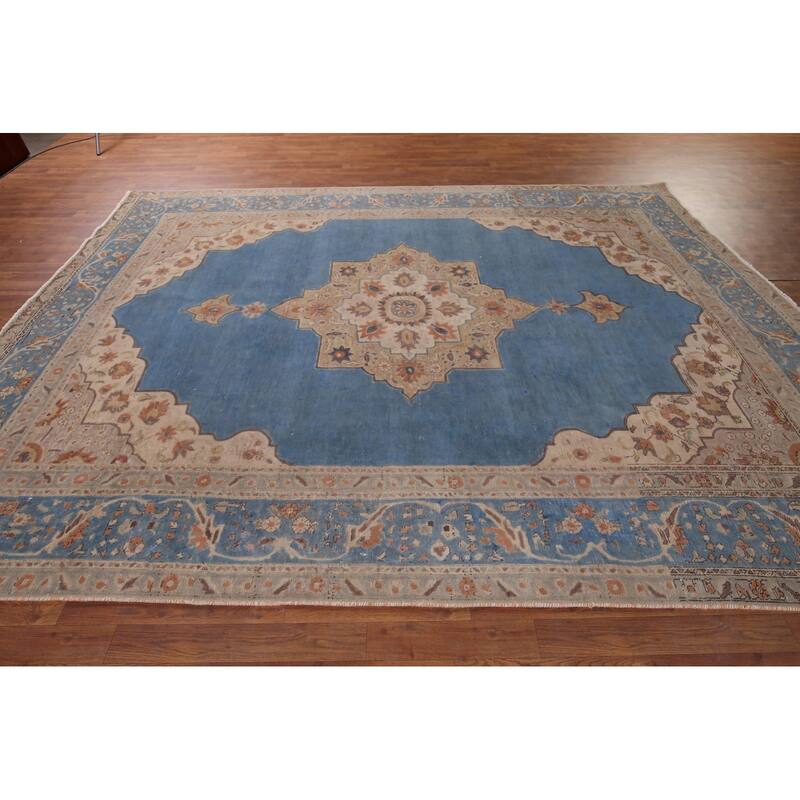 Blue Tabriz Vintage Persian Area Rug Handmade Oriental Wool Carpet - 8'3" x 10'11"