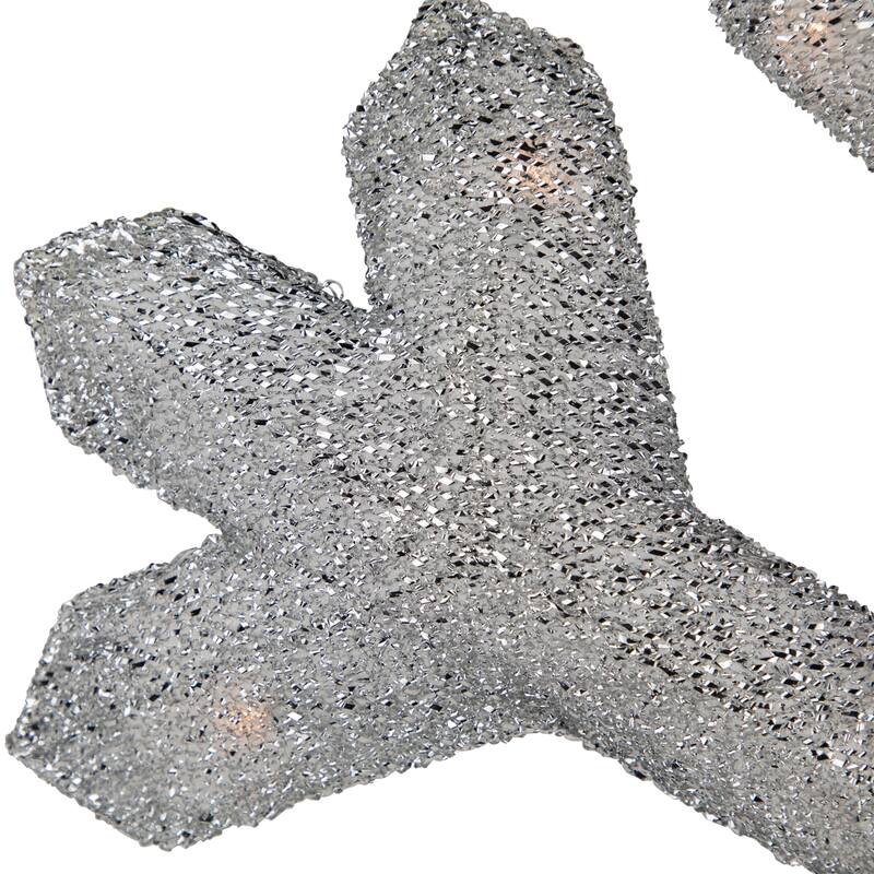 Lighted Tinsel Snowflake Christmas Window Decoration - 20" - Silver - Clear Lights