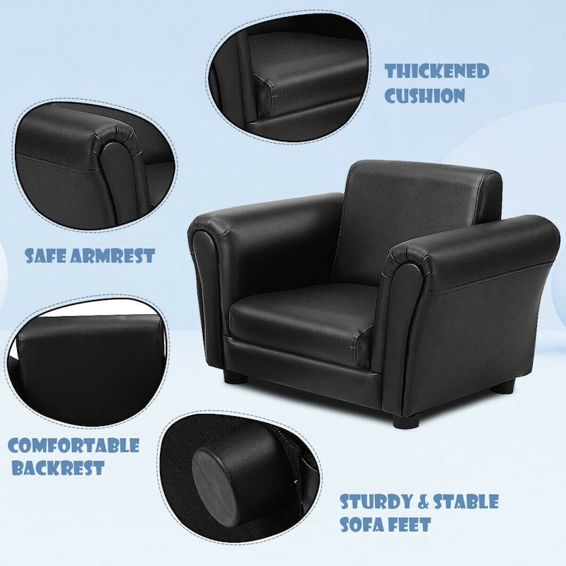 Black Kids Single Armrest Couch Sofa with Ottoman - 21" x 16.5" x 16' (LxWxH)