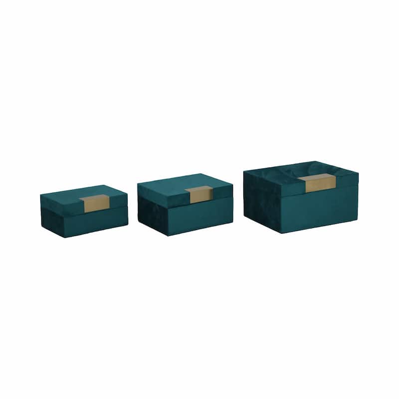 Wood & Velvet Storage Boxes with Gold Accents, Set of 3 - 9" x 7" x 5"