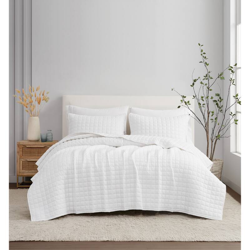 Brooklyn Loom Flax Linen Quilt Set - White - Queen - 3 Piece