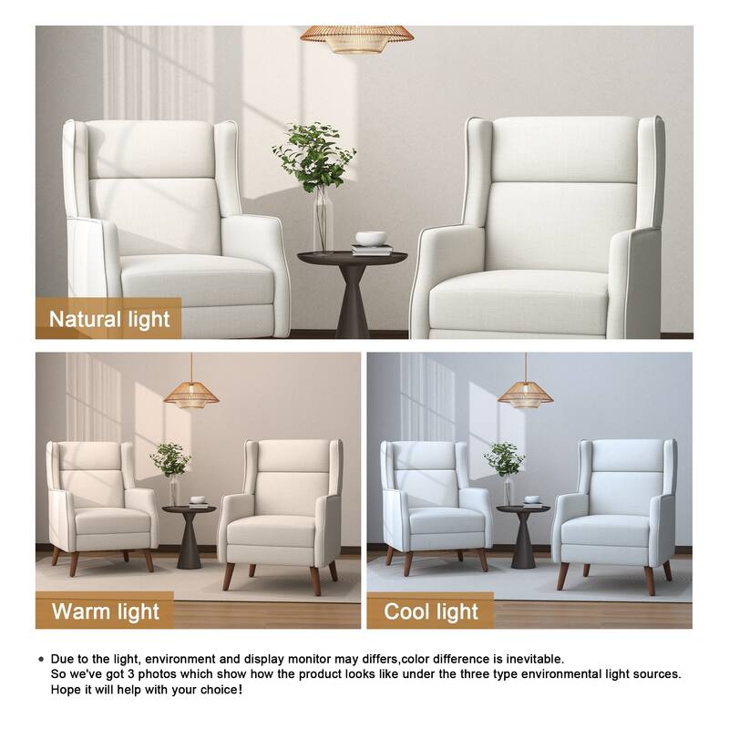 Cotton Linen Accent Chair with Wood Legs