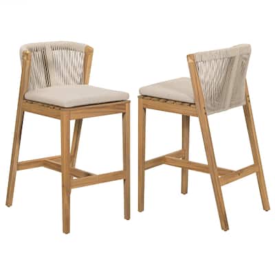Teak Finished Wood with Beige Cushion