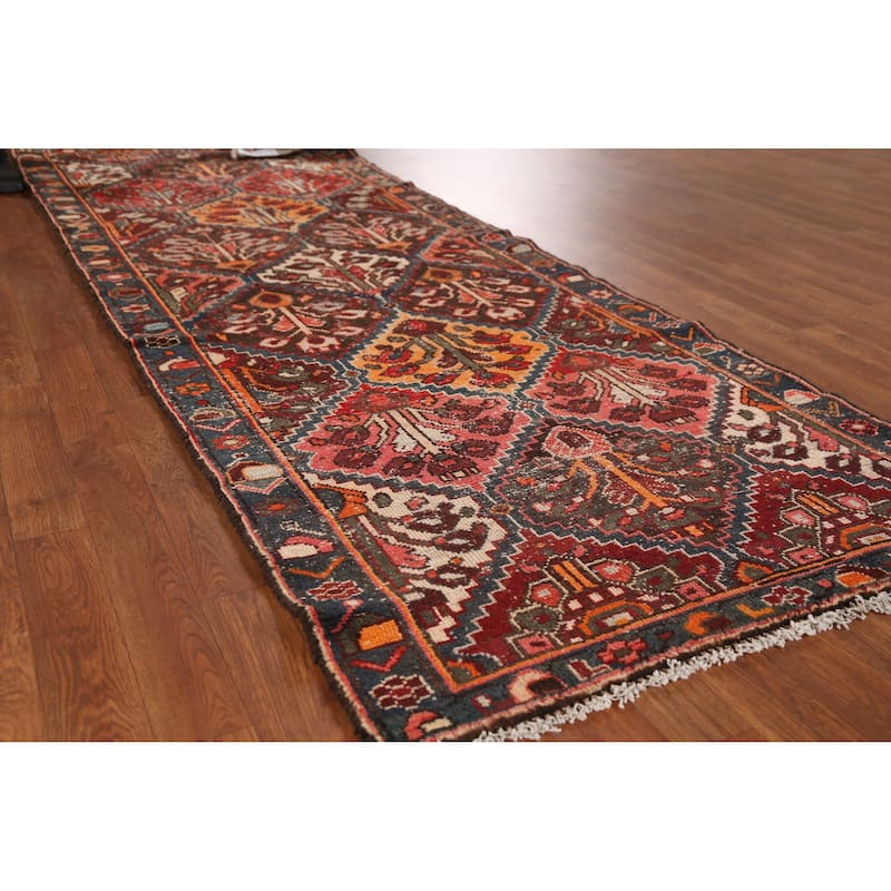Hand Knotted Oriental 100% Wool Carpet Traditional Geometric Multi-Colored Bakhtiari Runner Rug - 9' 4'' X 3' 4''
