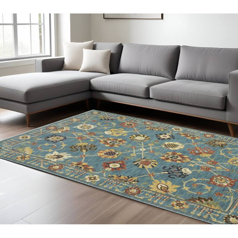 HomeRootsOriental Traditional Runner Area Rug - 155.12' X '118.11' X '0.32 - Blue/Yellow/Ivory