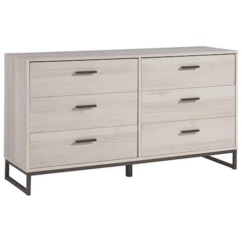 6 Drawer Wooden Dresser with Metal Legs, Antique White and Gray