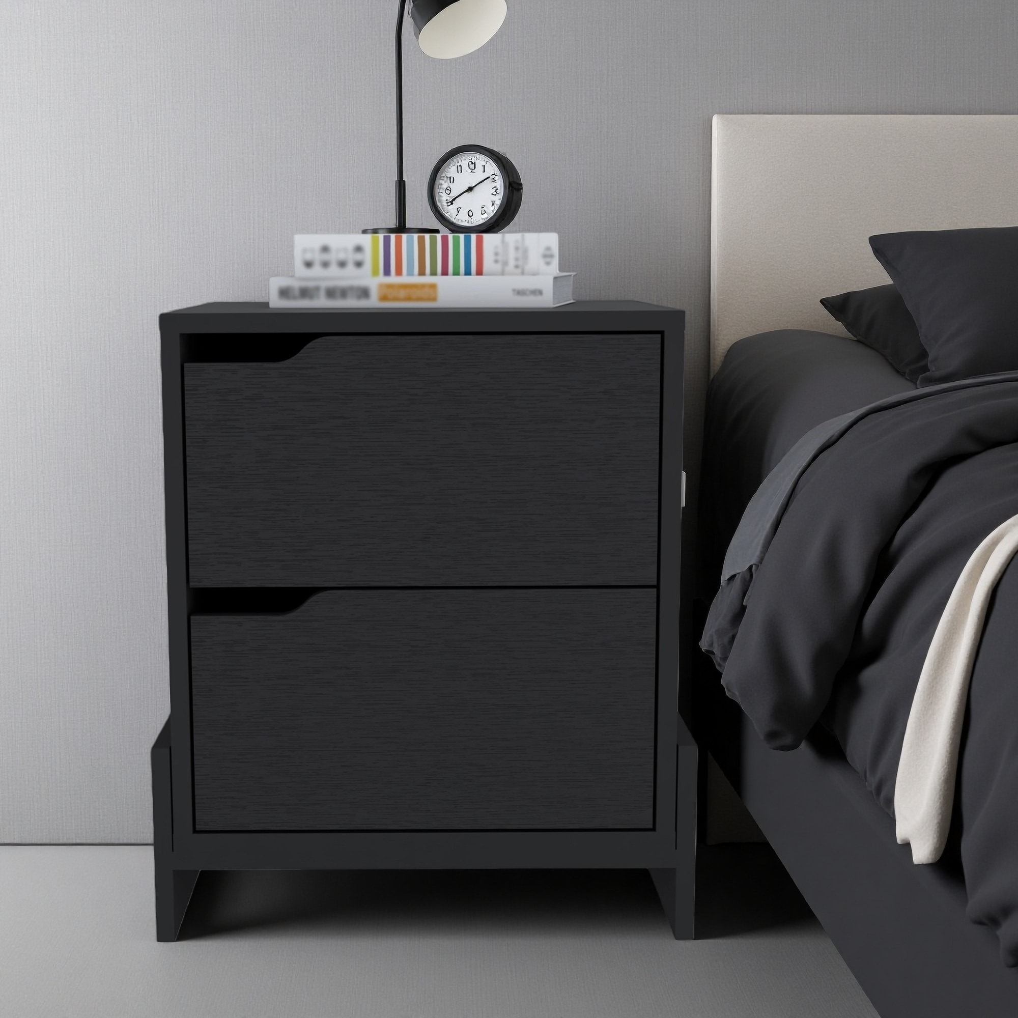 17"L Wood 2-Drawer Nightstand with Sturdy Base, Spacious Storage & Easy DIY Assembly, Versatile End Table