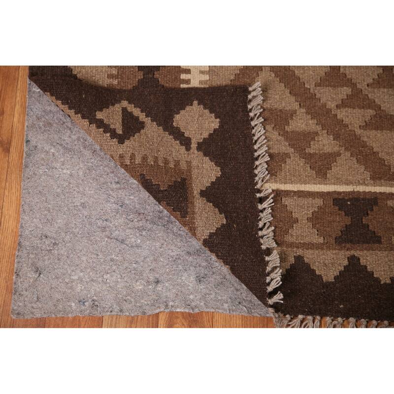Brown Kilim Oriental Area Rug Hand-woven Wool Carpet - 6'11"x 9'6"