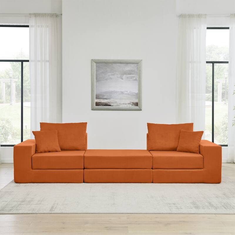 Modular Cloud Sectional Couch, Modern Upholstered L-Shaped Sofa with Removable Ottoman