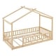 preview thumbnail 40 of 62, Wood House Bed Frame with Roof and Fence, for Kids, Teens, Girls, Boys