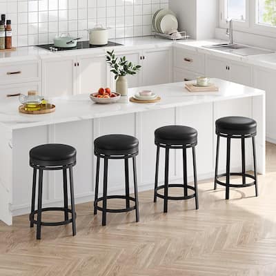 Swivel Bar Stools, Set of2/ 4 Bar Chairs, 61 cm High Kitchen Counter Stools with Faux Leather Seat and Sturdy Metal Frame
