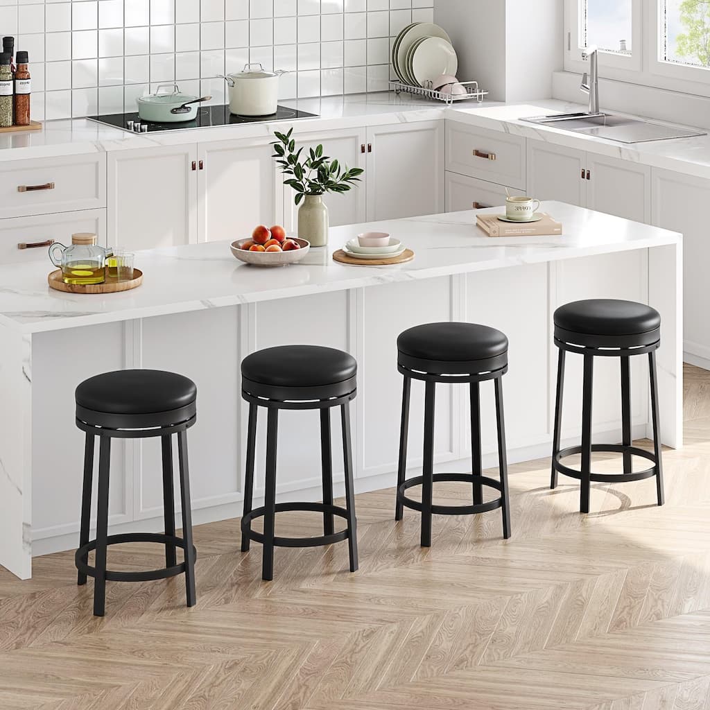 Swivel Bar Stools, Set of2/ 4 Bar Chairs, 61 cm High Kitchen Counter Stools with Faux Leather Seat and Sturdy Metal Frame
