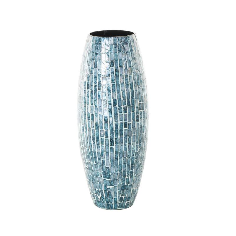 Mother of Pearl Shell Handmade Mosaic Inspired Vase - Blue - Roche River Decor - 8"W x 8"L x 19"H