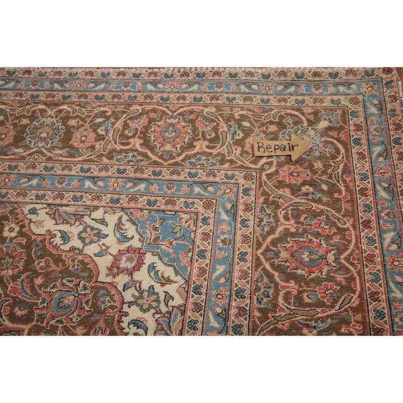 Hand Knotted Oriental 100% Wool Carpet Traditional Floral Pink Kashan Area Rug - 12' 11'' X 9' 7''