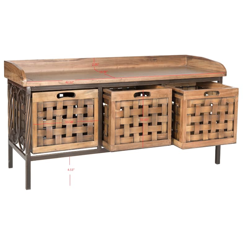 SAFAVIEH Toshie Honey Oak Storage Bench - 42.5" x 15.5" x 20" - 43Wx16Dx20H