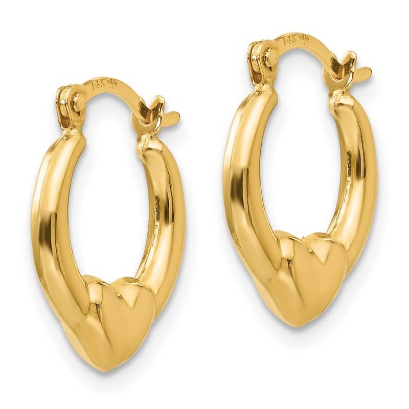 Curata 14k Yellow Gold Love Heart Hoop Earrings - 15x3mm