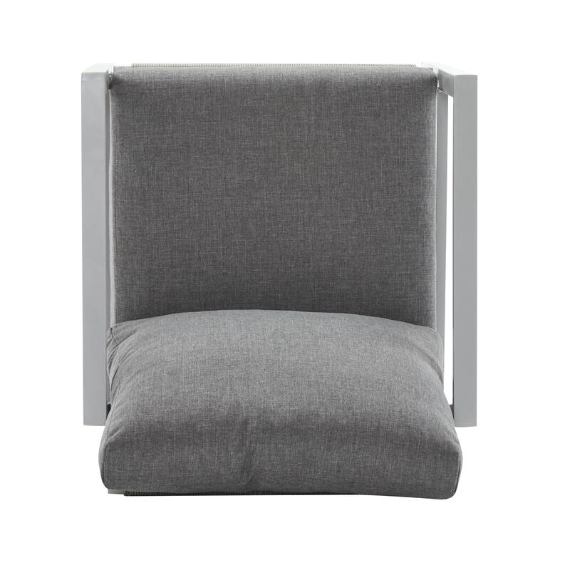 Silver Aluminum Lounge Chair with Sleek Rope Accents and Comfortable Cushions, Ideal for Modern Outdoor and Indoor Spaces