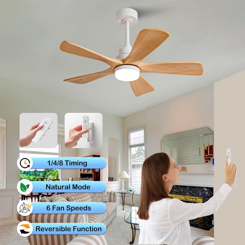42" Ceiling Fans w/ Lights & Remote Control, 5 Solide Wood Blades, Reversible DC Motor