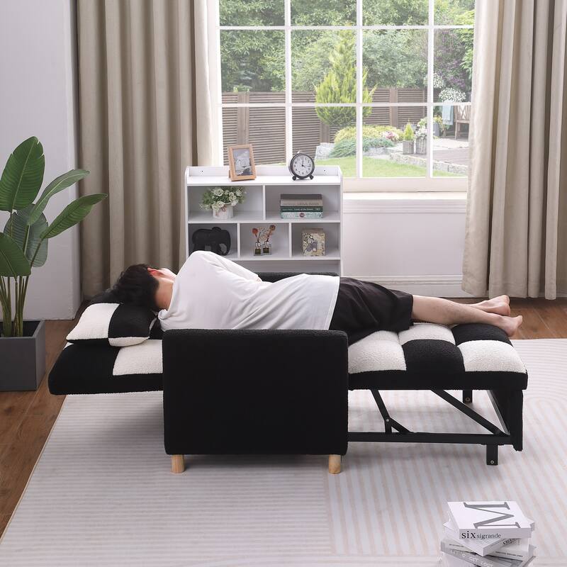 3-in-1 Convertible Sleeper Chair Bed, Single Sofa (Black White)