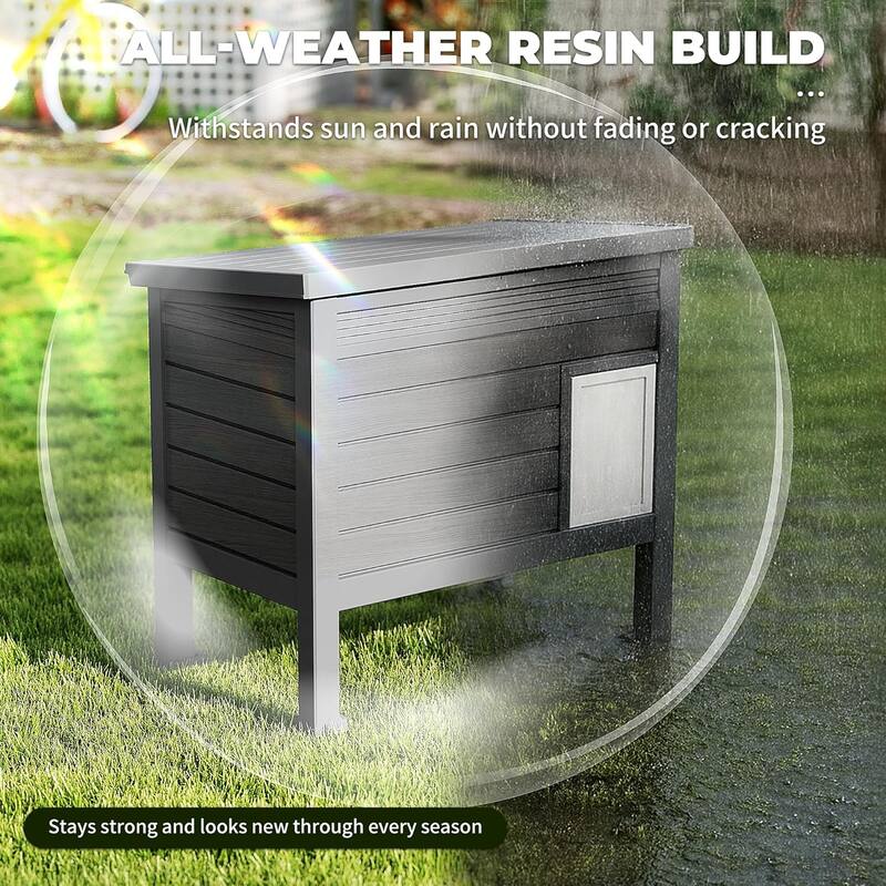 Outdoor Cat House,Weatherproof Resin Feral Cat Shelter(Black)