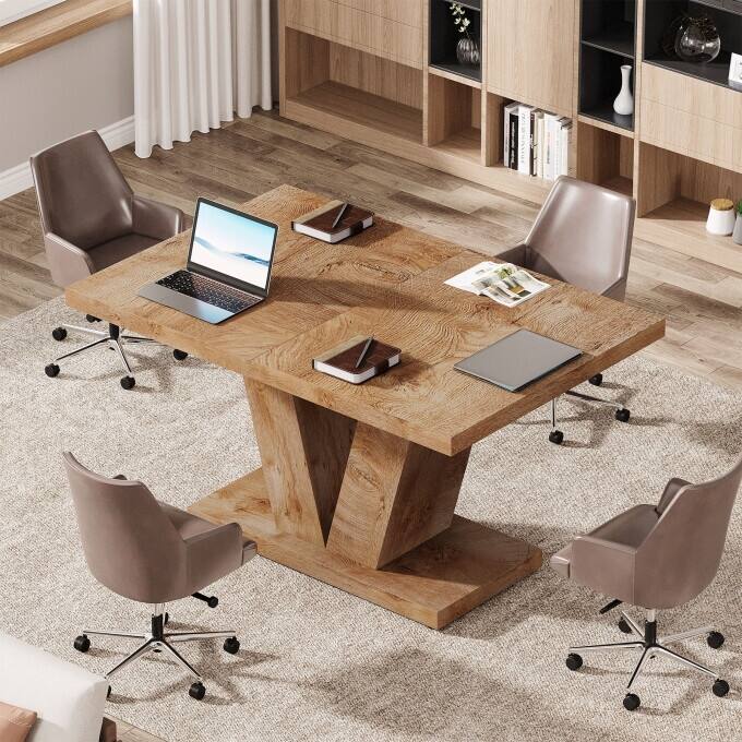 47-Inch Wooden Executive Desk with Heavy Duty Pedestal, Farmhouse Office Computer Desk for Home Office