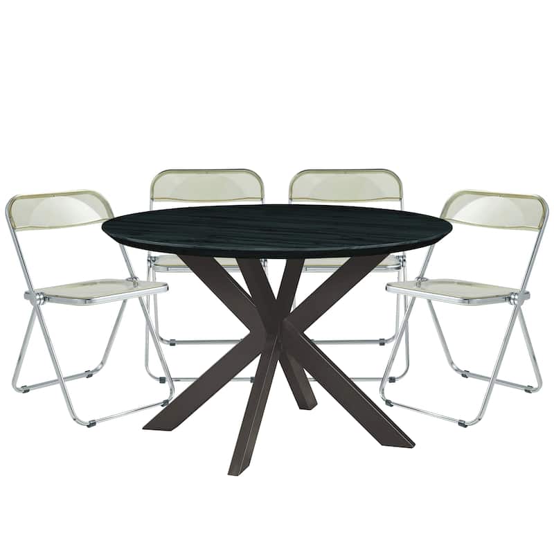 5-Piece Dining Set with Folding Chairs and Round Dining Table Lawrence Collection by LeisureMod