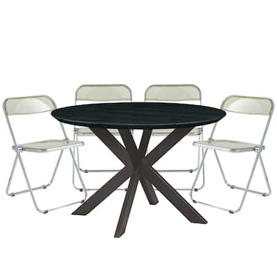 5-Piece Dining Set with Folding Chairs and Round Dining Table Lawrence Collection by LeisureMod