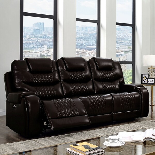 Baxe Transitional Faux Leather Power Reclining Sofa with USB
