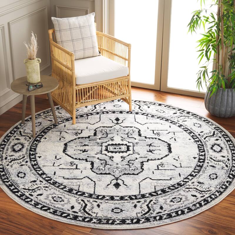 SAFAVIEH Tulum Berfin Boho Rug - 6'7" Round - Ivory Grey/Charcoal