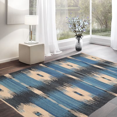 LoomBloom Hand Woven Contemporary Beige Ikat Wool Oriental Area Rug - 5' 3'' x 7' 7''