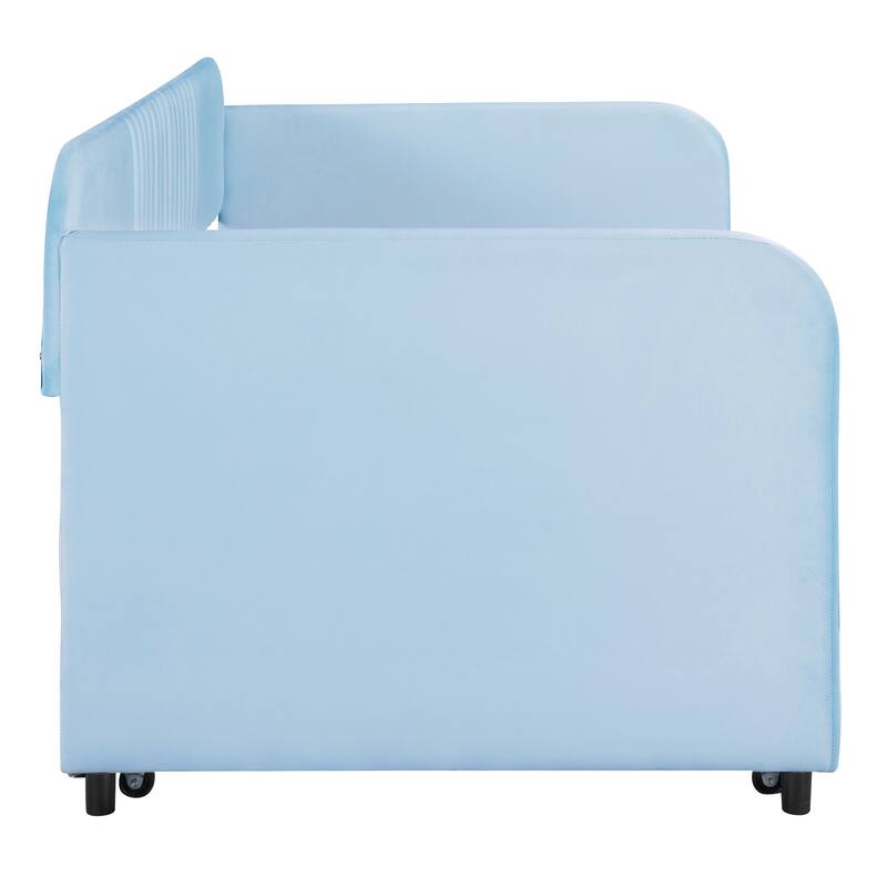Velvet Sofa Bed Soft Backrest Daybed with Trundle