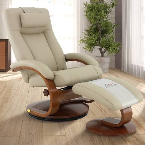 Relax-R Hamilton Recliner and Ottoman with Pillow in Cobblestone top Grain Leather