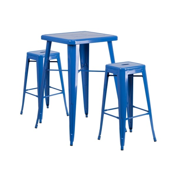 Shop Offex Blue Metal Indoor-Outdoor Bar Table Set with 2 ...