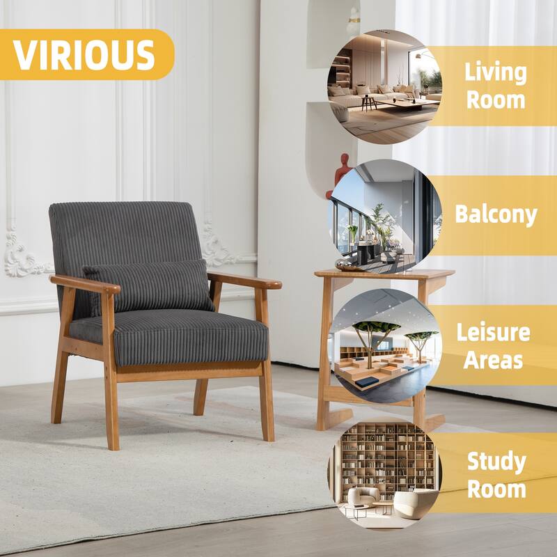 Corduroy Accent Chair,Solid Wood Armchair for Living Room