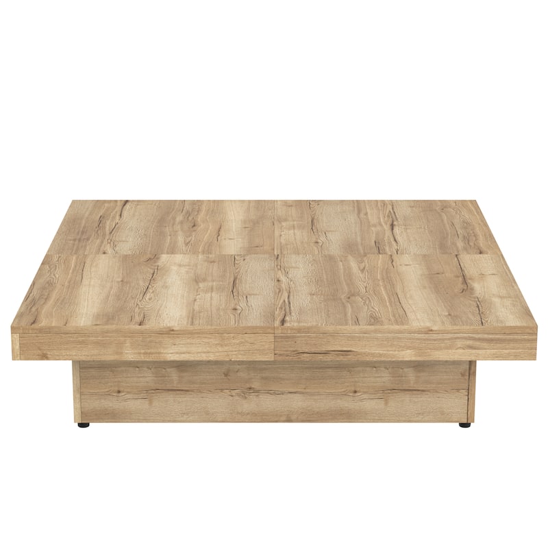 39.4" Modern Square Coffee Table, Low Profile Center Table with Sliding Top, Hidden Storage
