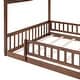 preview thumbnail 7 of 7, Kids House Bed with Roof & Fence, Pine Wood Bed Frame,Walnut - Full