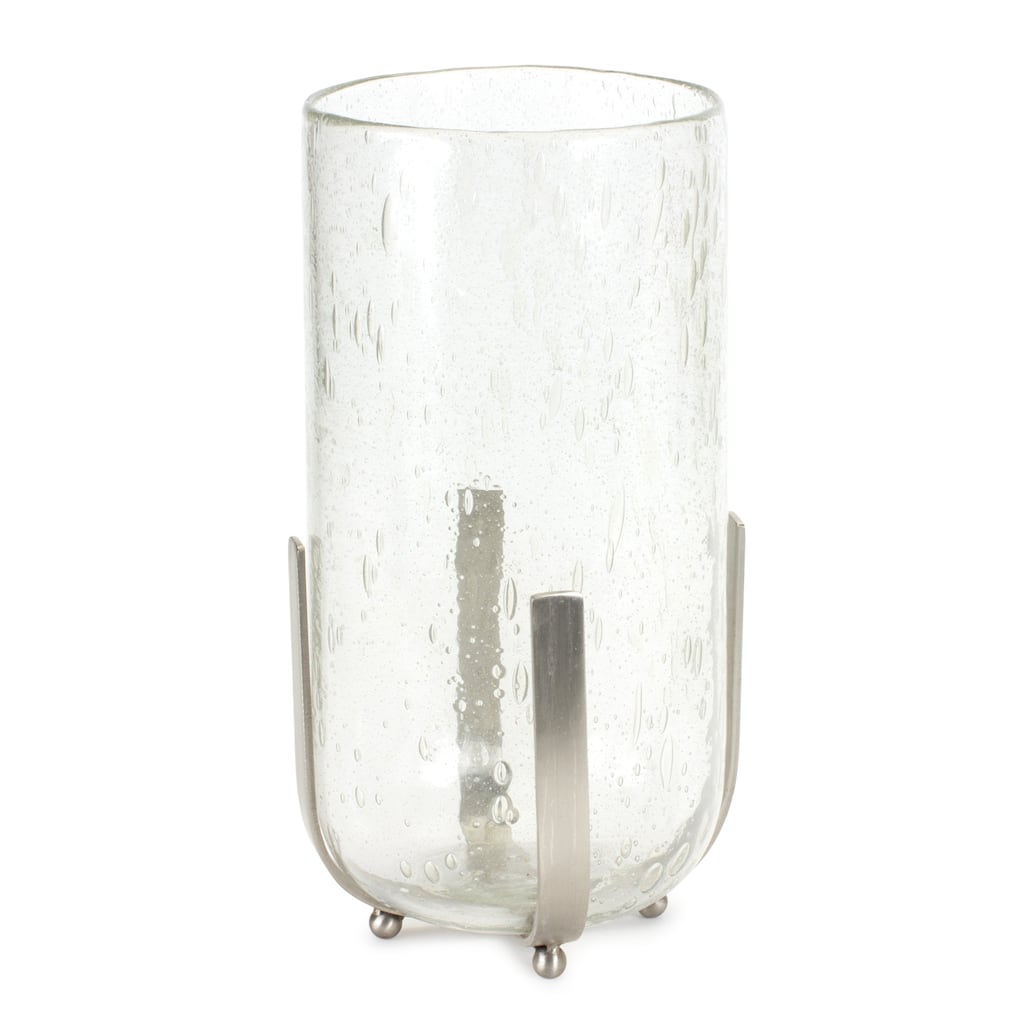 HomeRoots 6" Silver Flameless Tabletop Hurricane Candle Holder - 12