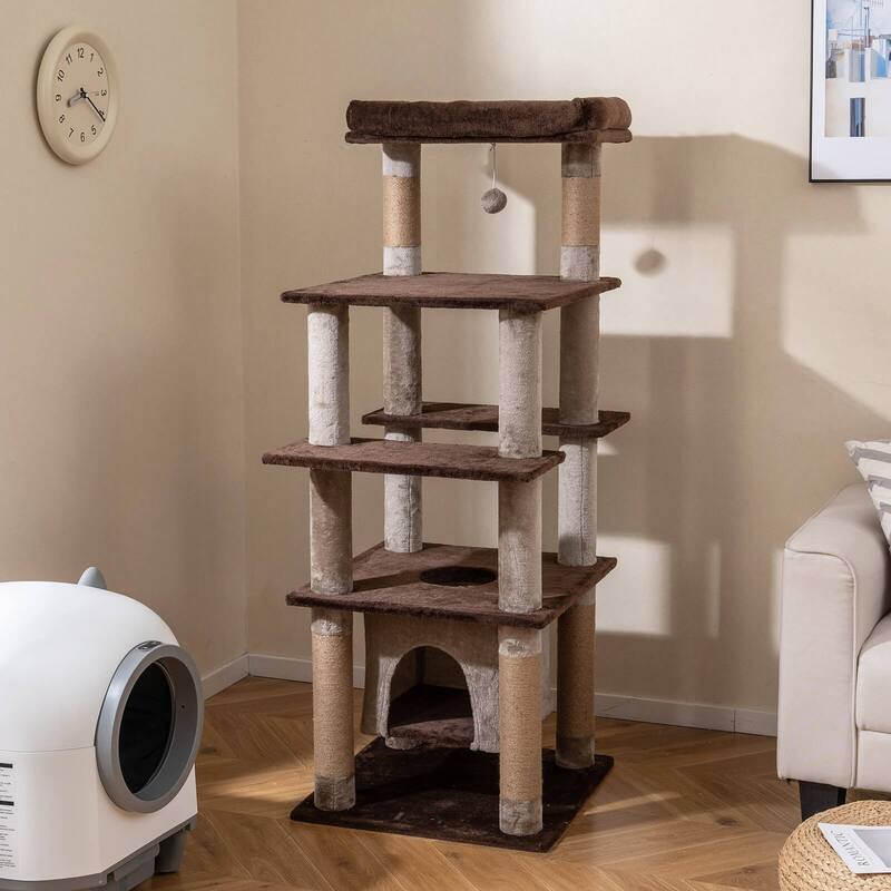 Costway Large Multi-level Cat Tree 58" Tall Cat Tower with Swaying - See Details - Brown