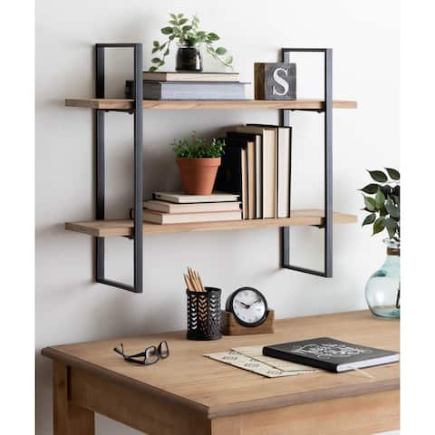 Kate and Laurel Leigh Wood and Metal Wall Shelf