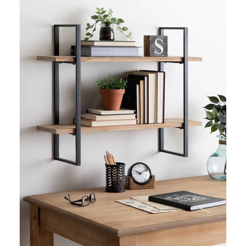 Kate and Laurel Leigh Wood and Metal Wall Shelf