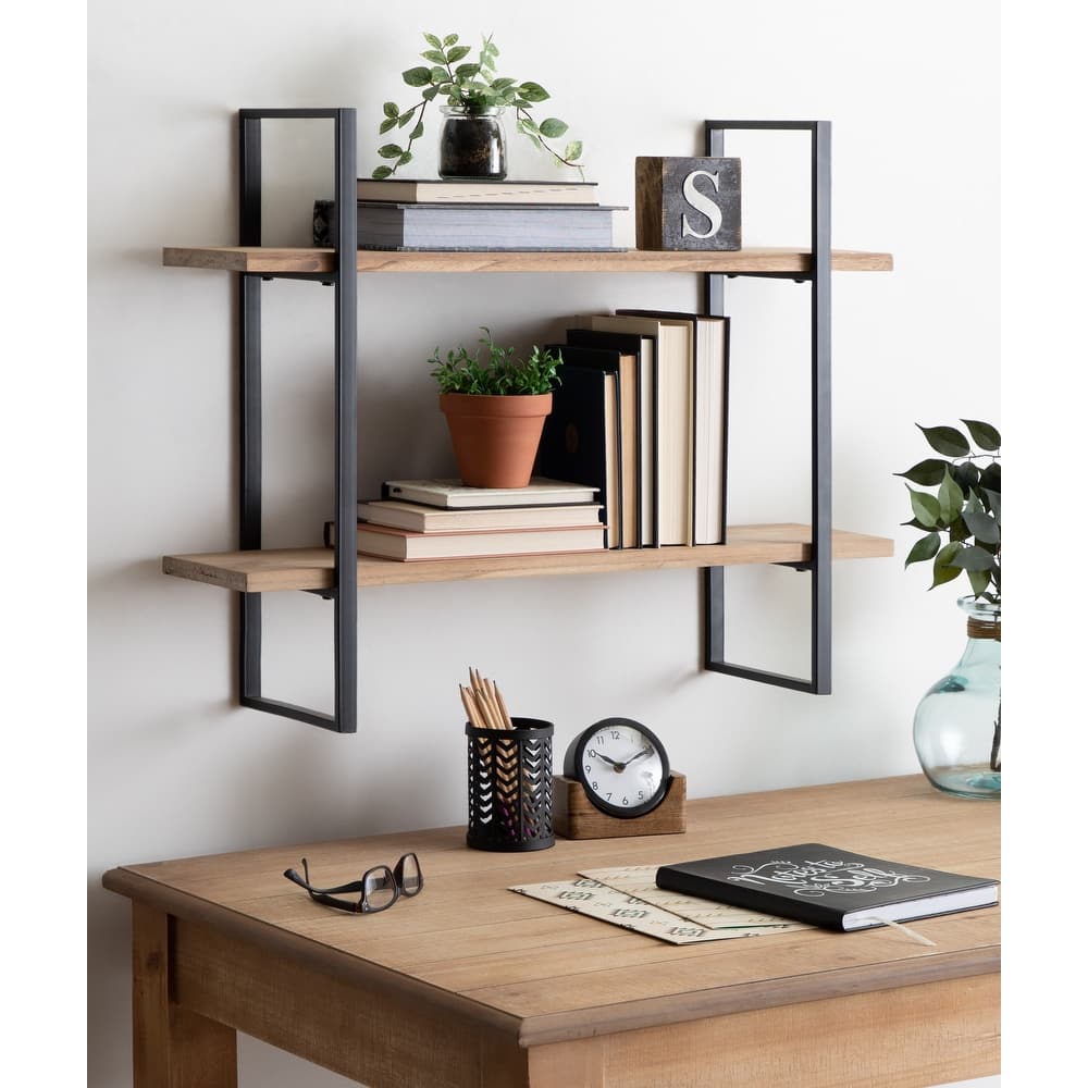 Kate and Laurel Leigh Wood and Metal Wall Shelf