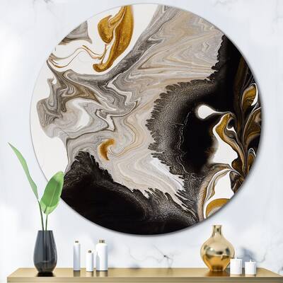 Designart 'Gold And Black Marble Waves IV' Modern Metal Circle Wall Art