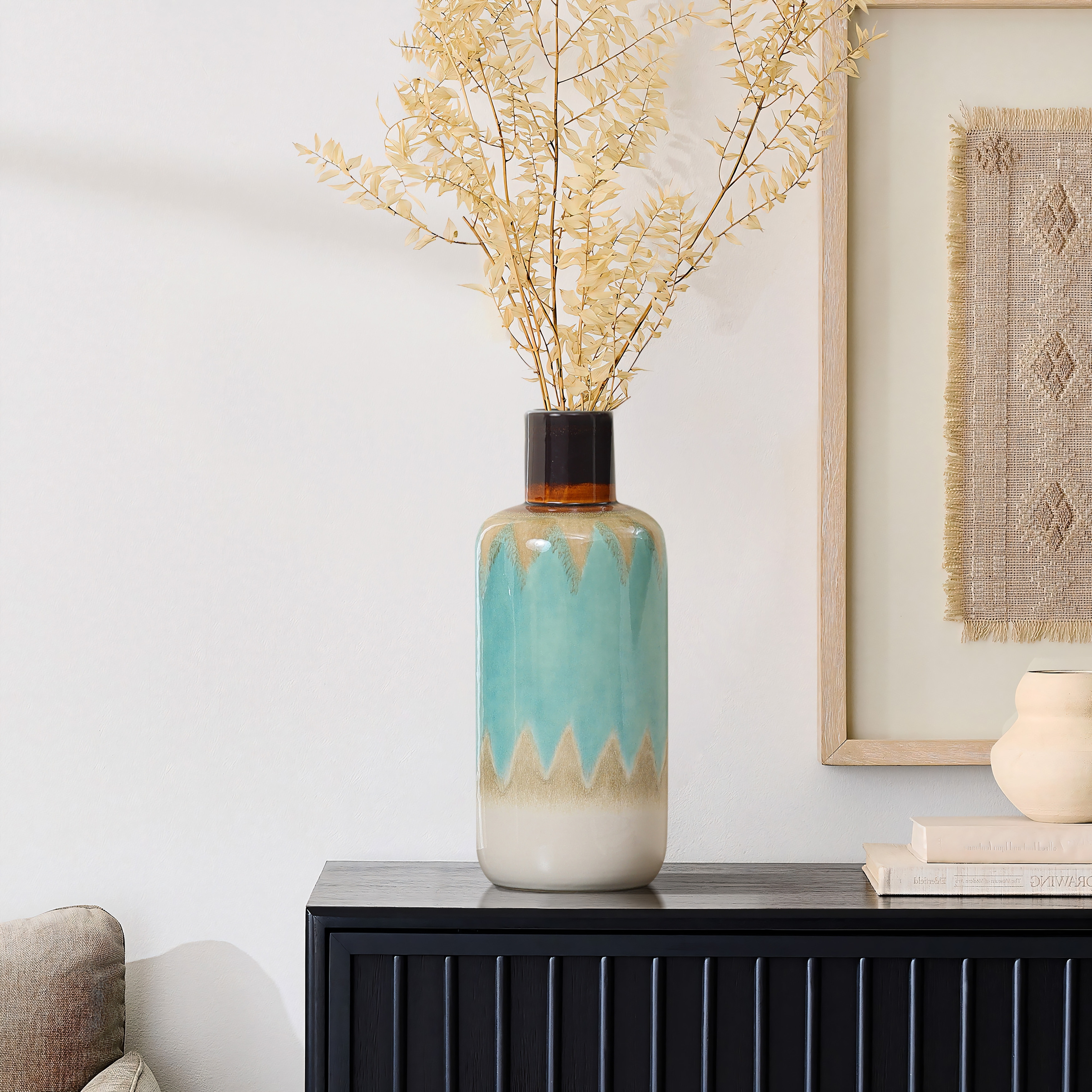 Three Earth Tones Ombre Tall Stoneware Vase