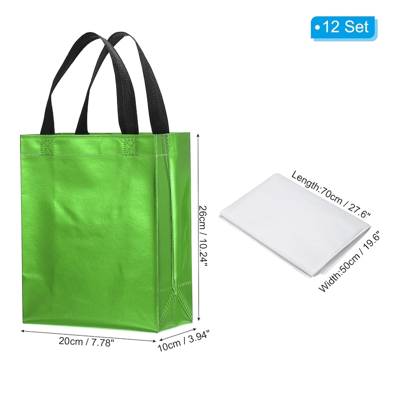 Gift Bags with Tissue, 12 Set 8" Reusable Non-Woven Gift Goodie Bags - 10"x8"x4" - Light Green